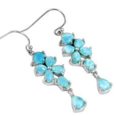 Natural Blue Larimar Pear Round 925 Sterling Silver Dangle Earrings 