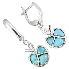 Natural Blue Larimar Fancy 925 Sterling Silver Dangle Earrings XE06 