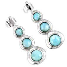 925 Sterling Silver Natural Blue Larimar Round Dangle Earrings