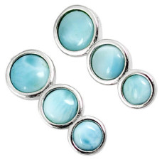 Natural Blue Larimar Round 925 Sterling Silver Dangle Earrings