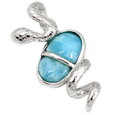 Blue Larimar Oval 925 Sterling Silver Snake Pendant Jewelry