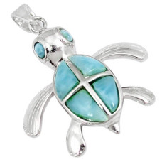 925 Sterling Silver Natural Blue Larimar Turtle Tortoise Pendant