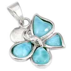 925 Sterling Silver Natural Blue Larimar Butterfly Pendant