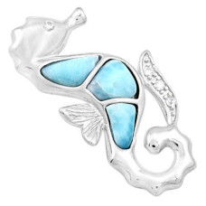 Enthralling 925 Seahorse Sterling Silver Shell Pendant Decorated With Larimar Gemstone