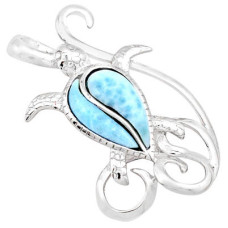 Enthralling Sterling Silver Tortoise Pendant Decorated With Larimar Gemstone