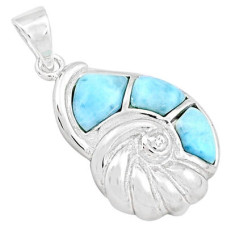 Alluring 925 Sterling Silver Sea Shell Pendant Adorned With Larimar Gemstone