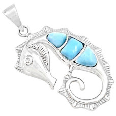 Appealing Seahorse 925 Sterling Silver Pendant Decorated With Larimar Gemstone